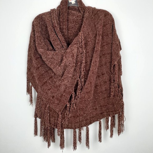 Classic Fringed Wrap Scarf Cape LulaRoe. One size. Carmel bourbon brown western - Picture 1 of 13